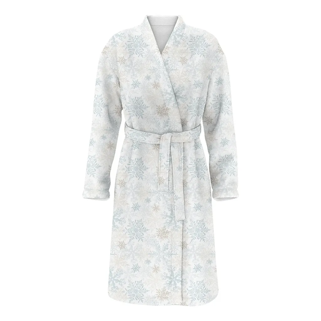 Silver Blue Gold Snowflakes Christmas Icon Pattern Family Matching Kimono Bathrobe Satin Fleece Robe