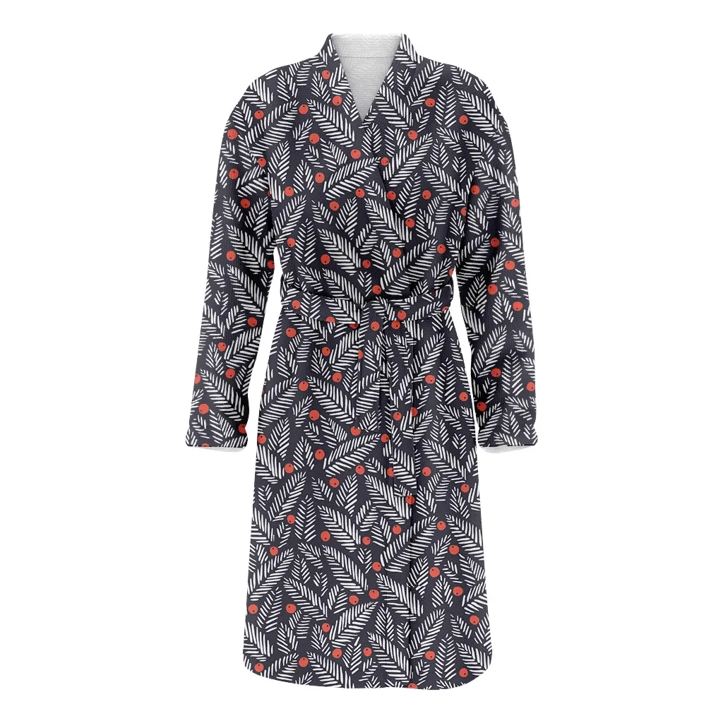 Simple Hand Drawn White Fir And Red Berries Pattern Christmas Family Matching Kimono Bathrobe Satin Fleece Robe