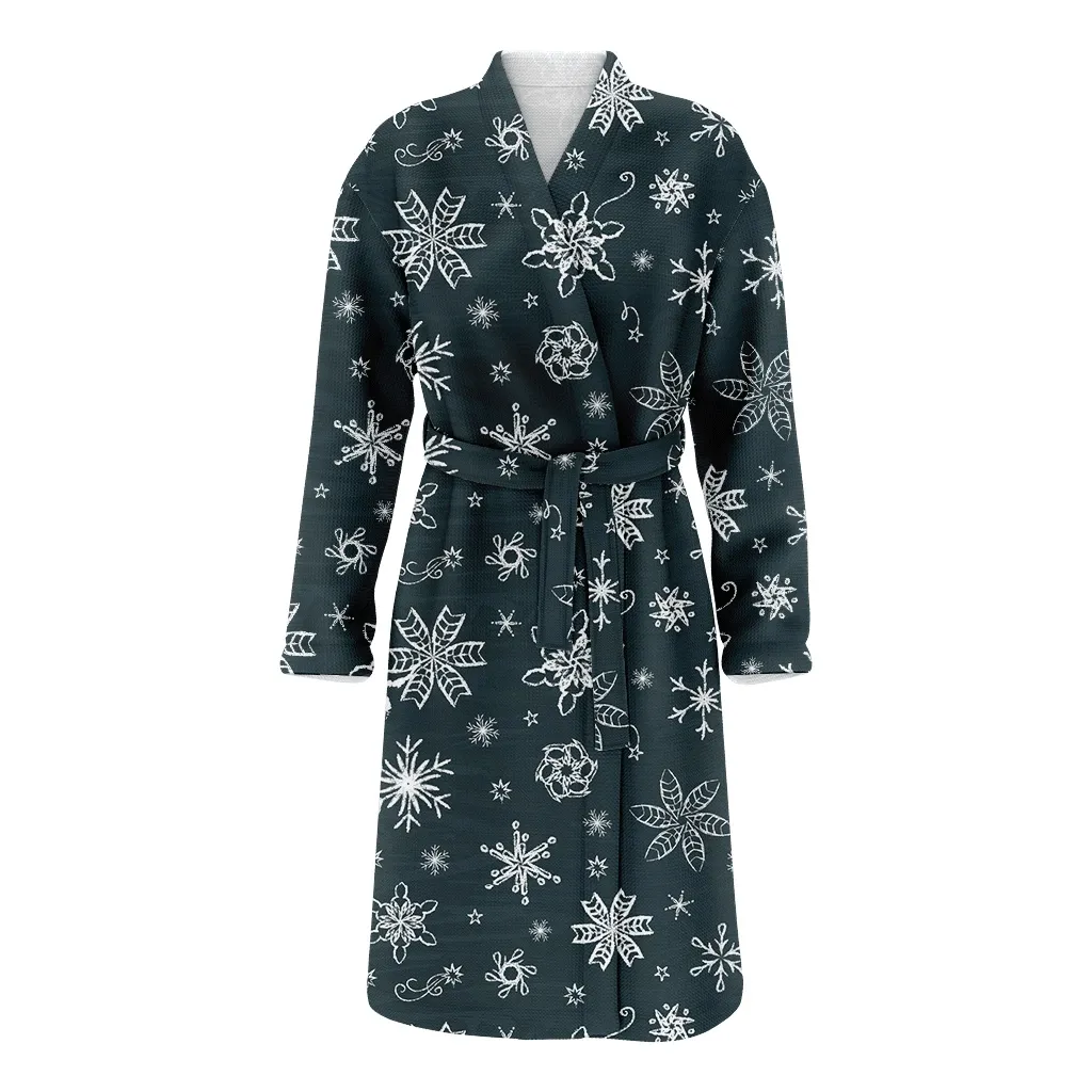 Simple Snowflakes On Dark Blue Chalkboard Pattern Christmas Family Matching Kimono Bathrobe Satin Fleece Robe