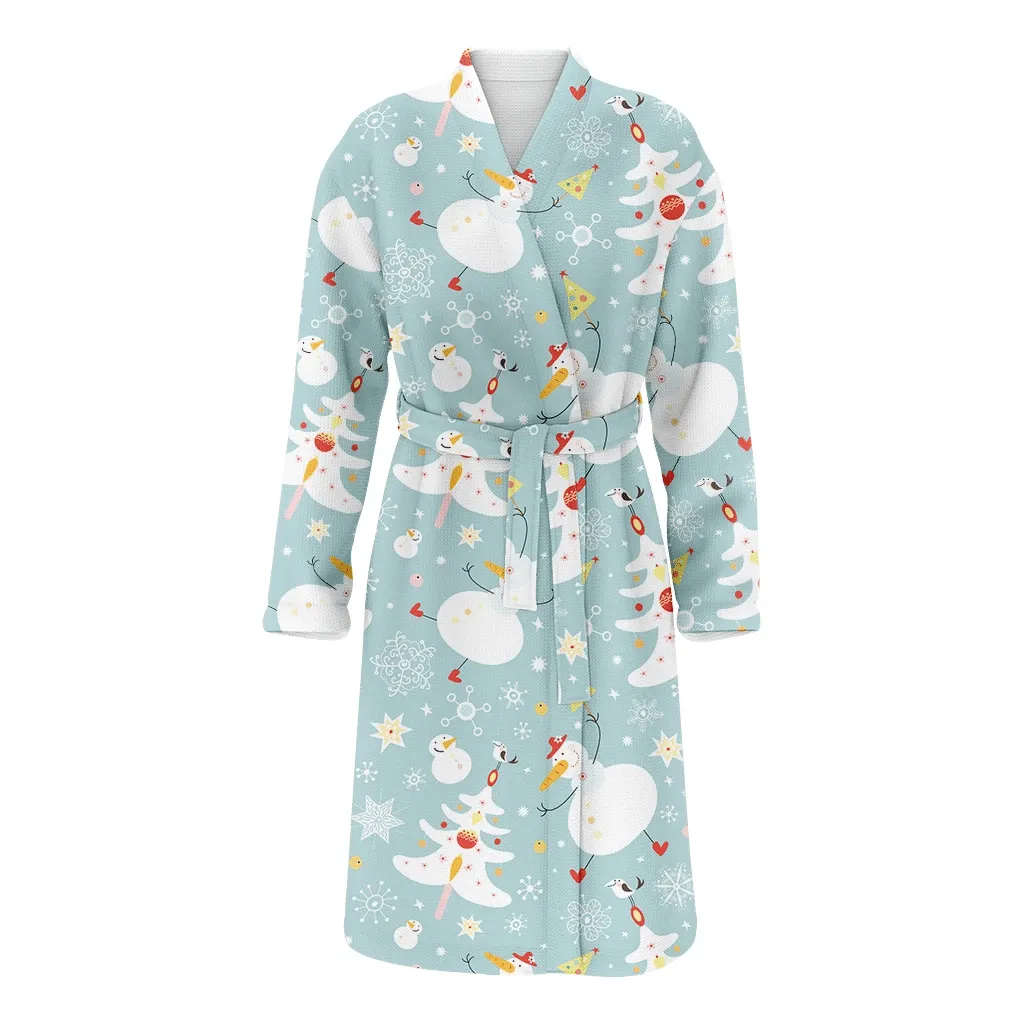 Snowman Bird And Christmas Tree Family Matching Kimono Bathrobe Satin Fleece Robe