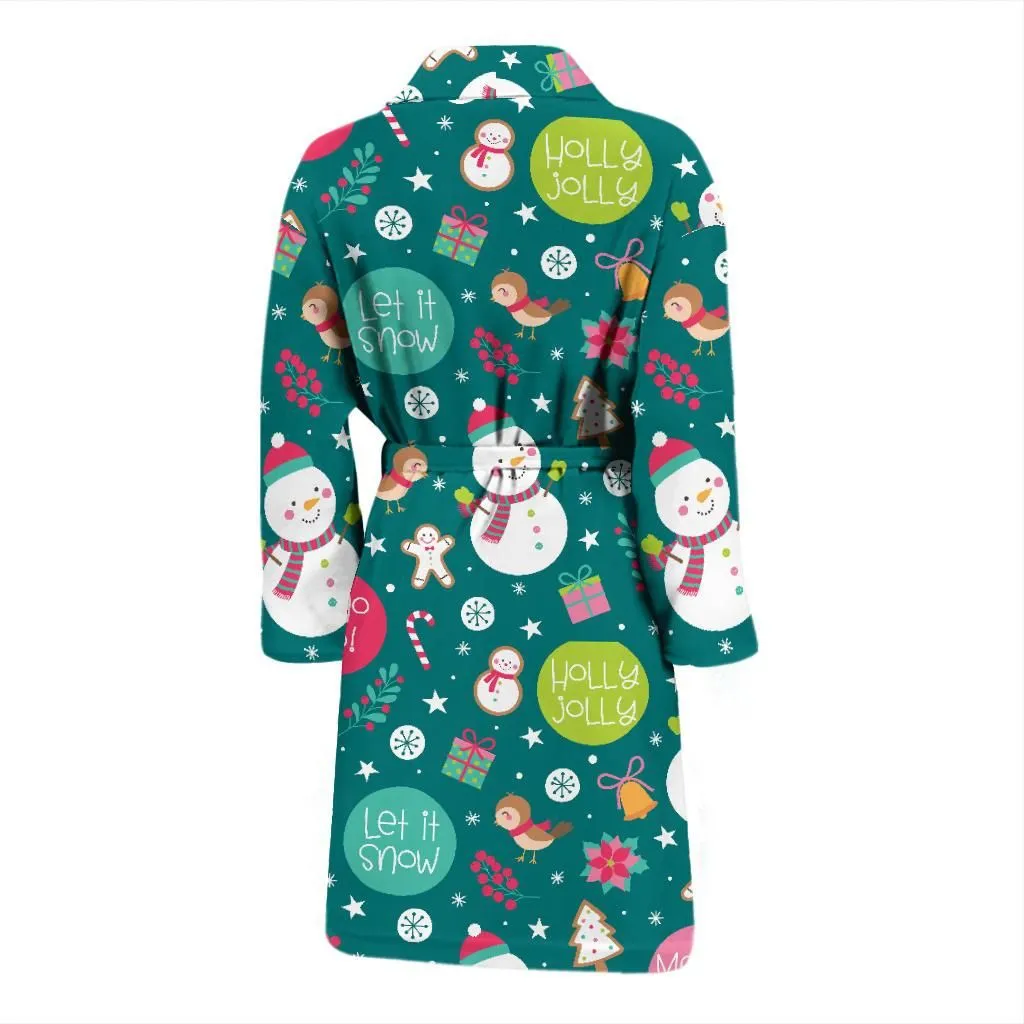 Snowman Bird Decorative Elements Christmas Pattern Family Matching Kimono Bathrobe Satin Fleece Robe