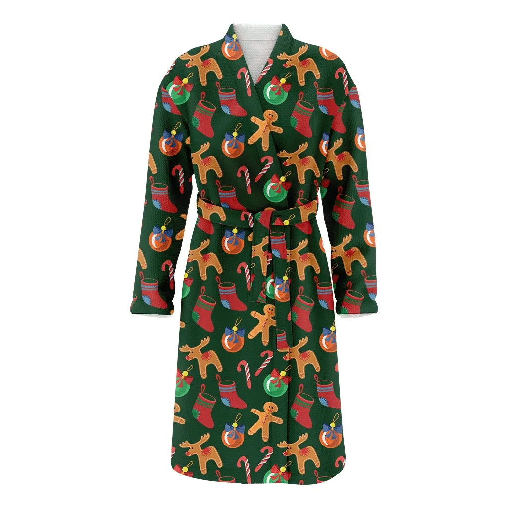Socks Christmas Gift Candy Cane Bell And Ginger Biscuits Family Matching Kimono Bathrobe Satin Fleece Robe