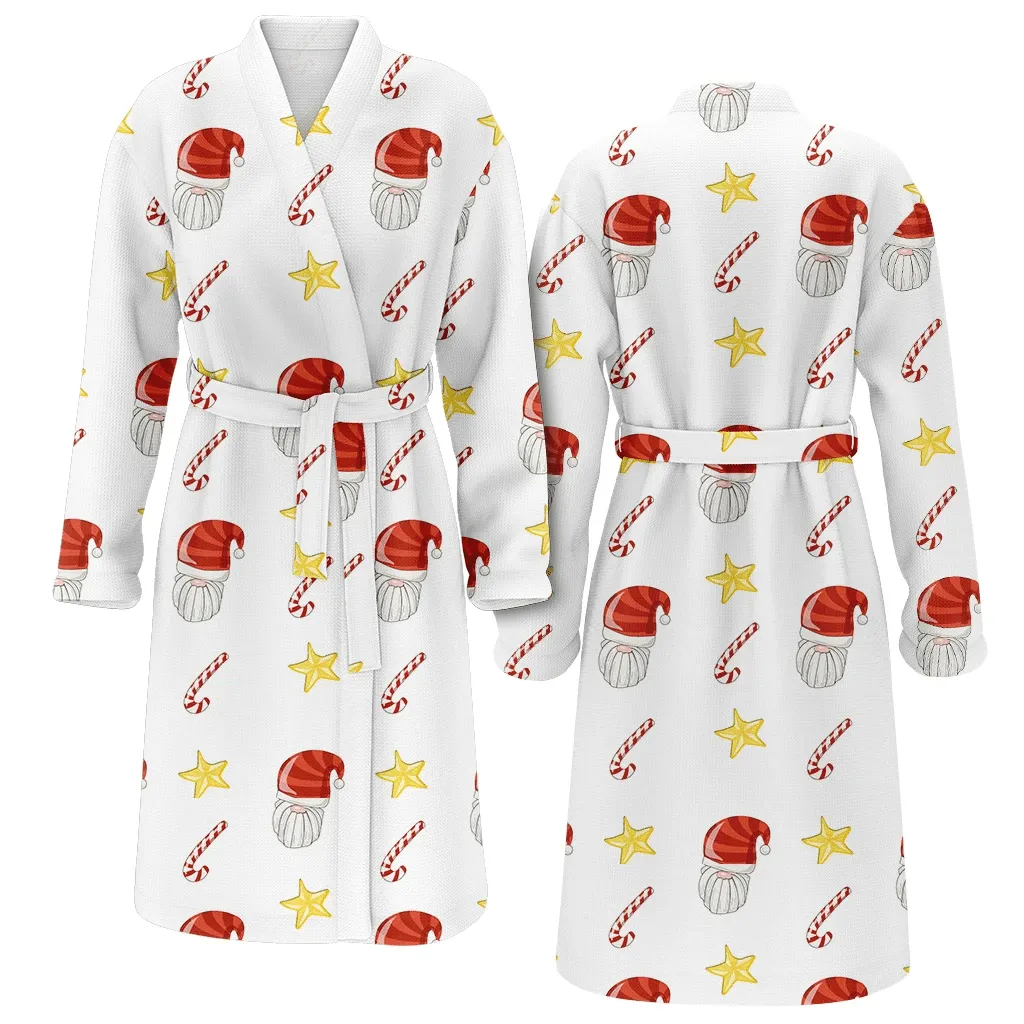 Striped Hat Christmas Gift Sugar Cane And Gold Star Family Matching Kimono Bathrobe Satin Fleece Robe