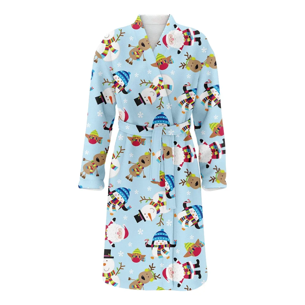 Theme Christmas Penguin Cute Santa And Friends Family Matching Kimono Bathrobe Satin Fleece Robe