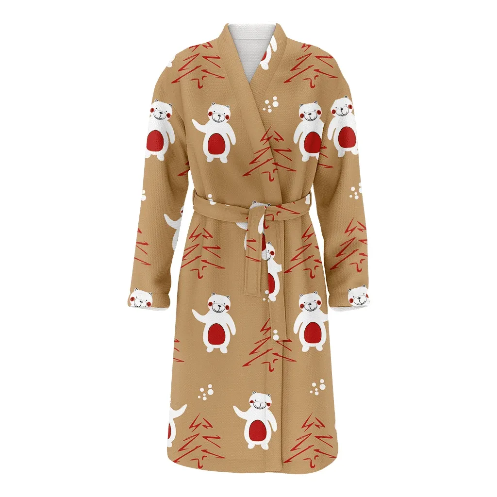 Theme Festival Christmas Red Tree And Polar Bear Family Matching Kimono Bathrobe Satin Fleece Robe