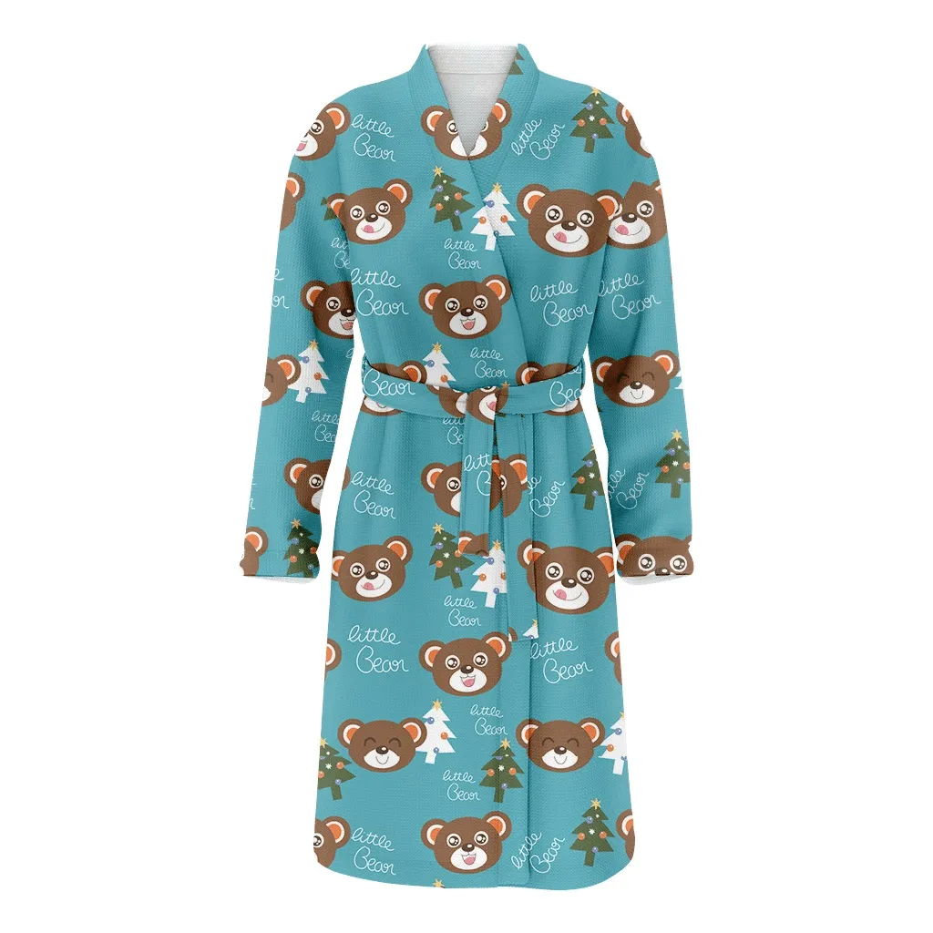Theme Festival Cute Little Bear And Tree Christmas Family Matching Kimono Bathrobe Satin Fleece Robe