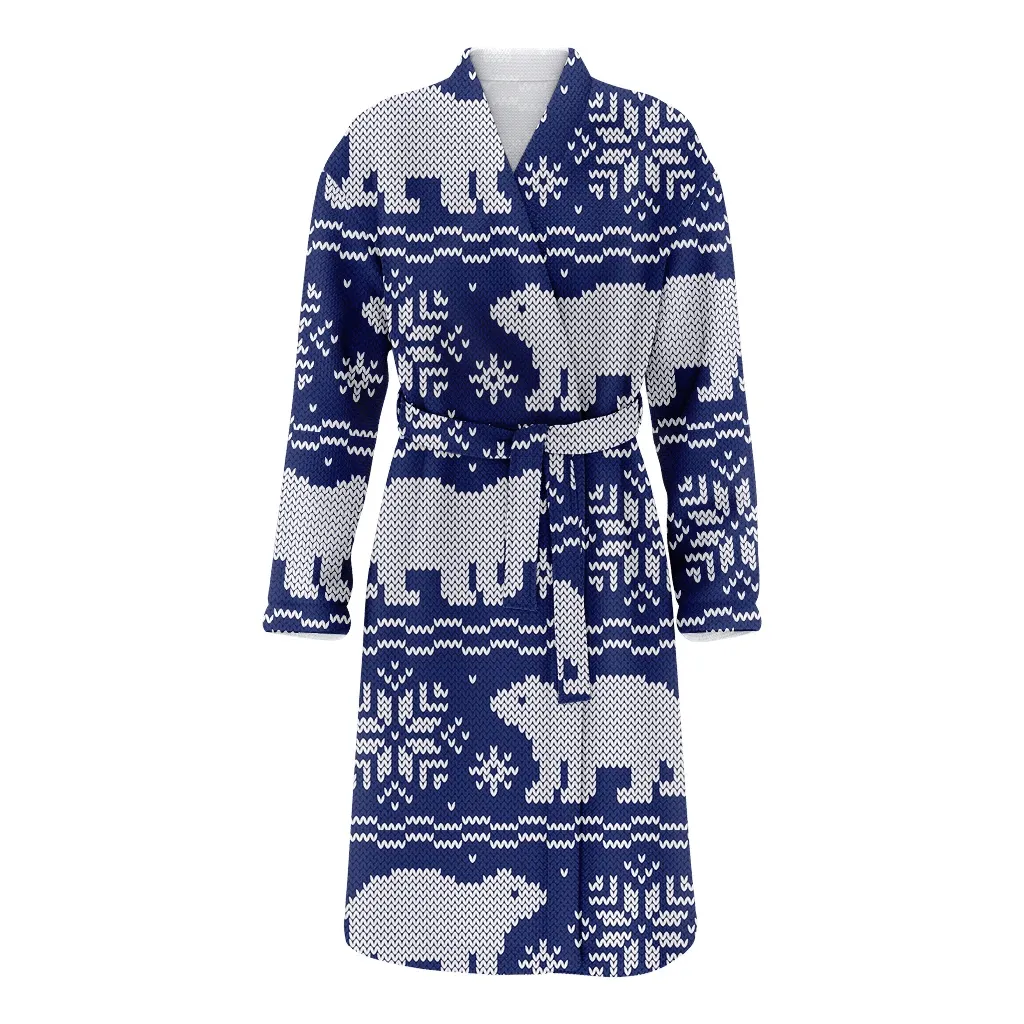 Theme Festival Polar Bears Winter Knitted Style Christmas Family Matching Kimono Bathrobe Satin Fleece Robe
