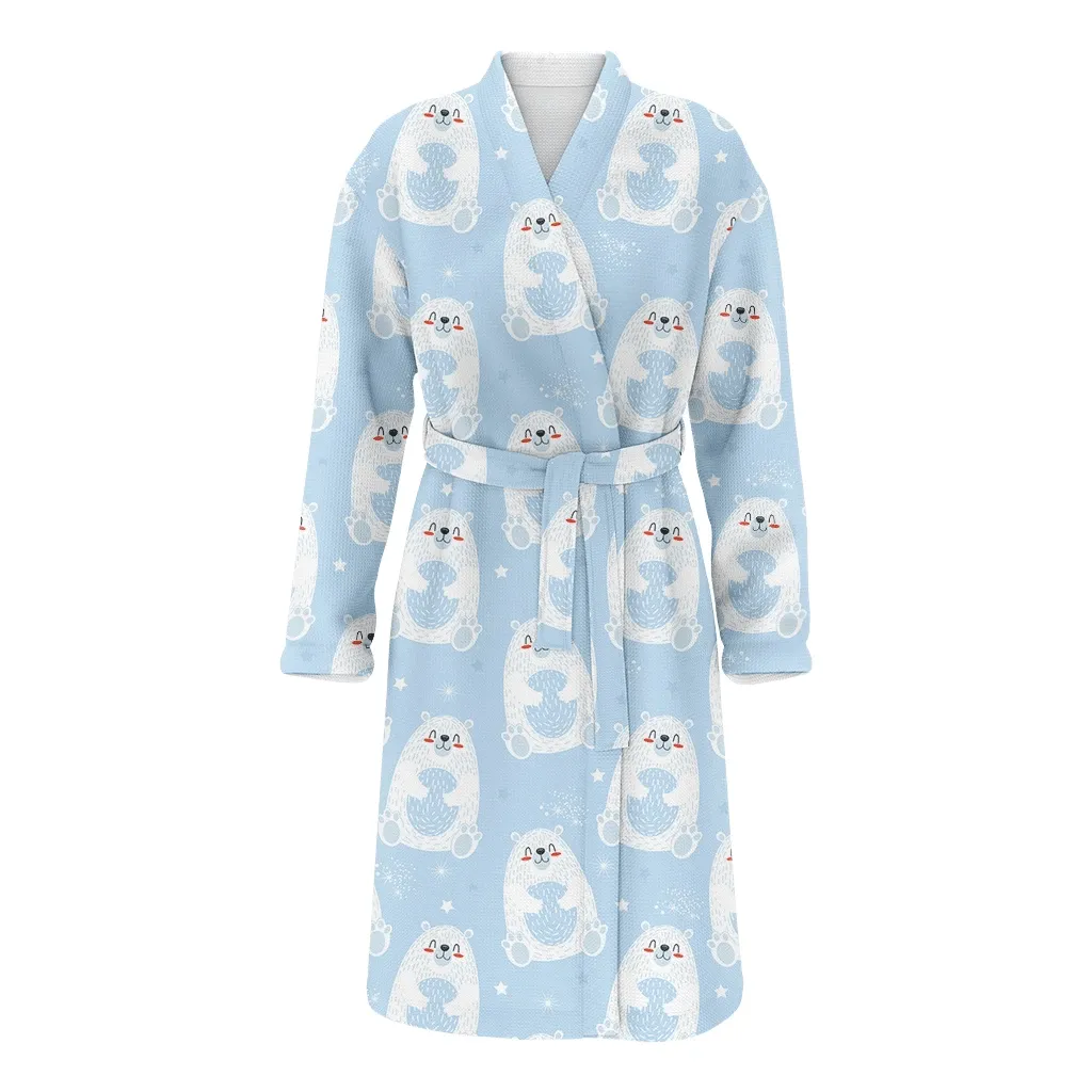 Theme Festival With Polar Bear Star And Snowflakes Christmas Family Matching Kimono Bathrobe Satin Fleece Robe