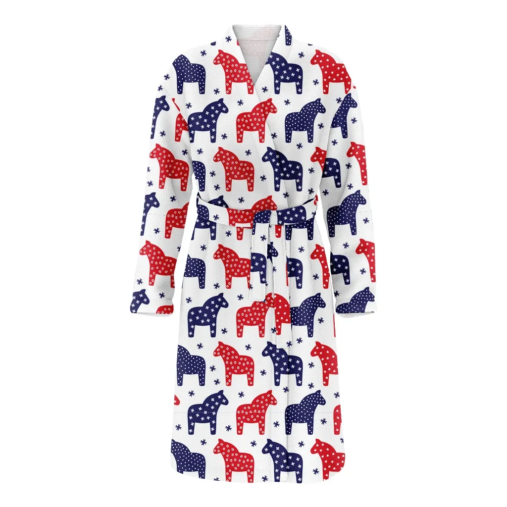 Traditional Horses Snowflakes Xmas And New Year Christmas Family Matching Kimono Bathrobe Satin Fleece Robe