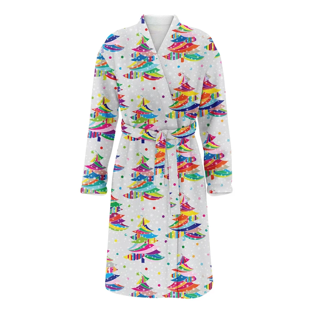 Trendy Christmas Colorful Tree Rainbows Winter Family Matching Kimono Bathrobe Satin Fleece Robe