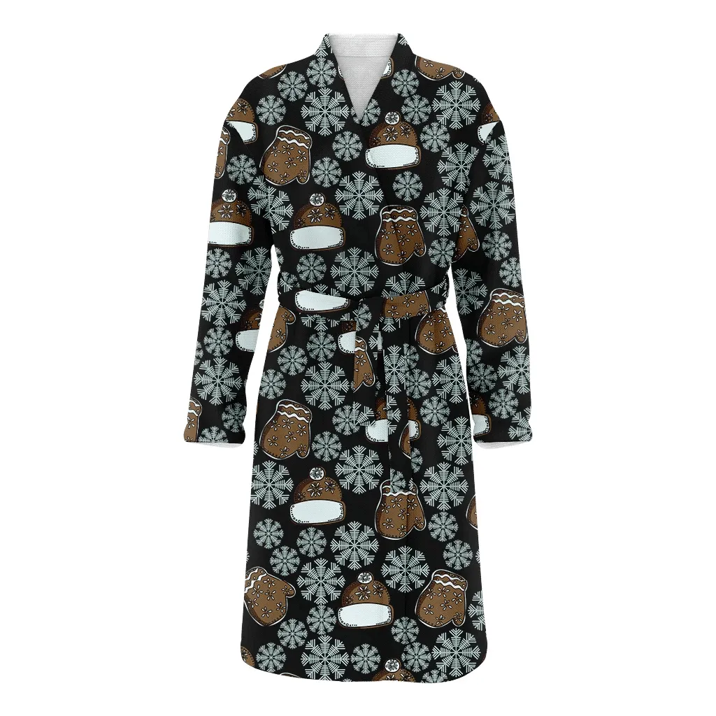 White Icing Snowflakes Hat And Mittens Gingerbread Cookies Christmas Gift Family Matching Kimono Bathrobe Satin Fleece Robe