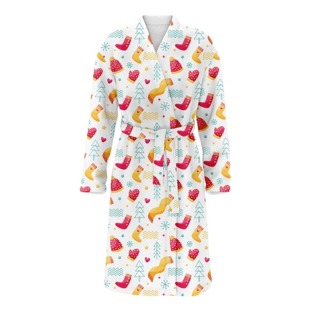 Winter Clothes Hat Scarf Gloves Mittens Christmas Gift Tree Family Matching Kimono Bathrobe Satin Fleece Robe