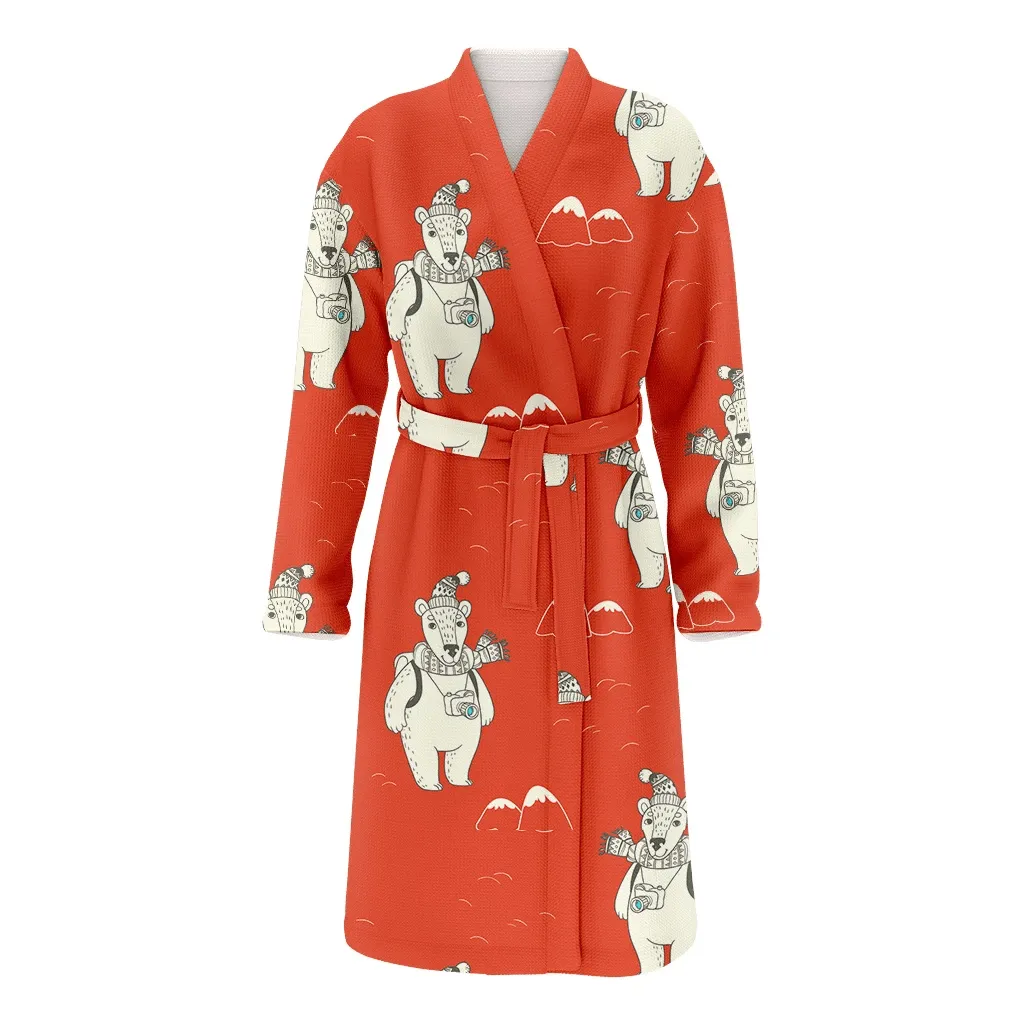 Winter Holidays Polar Bear And Camera Christmas Concept Family Matching Kimono Bathrobe Satin Fleece Robe