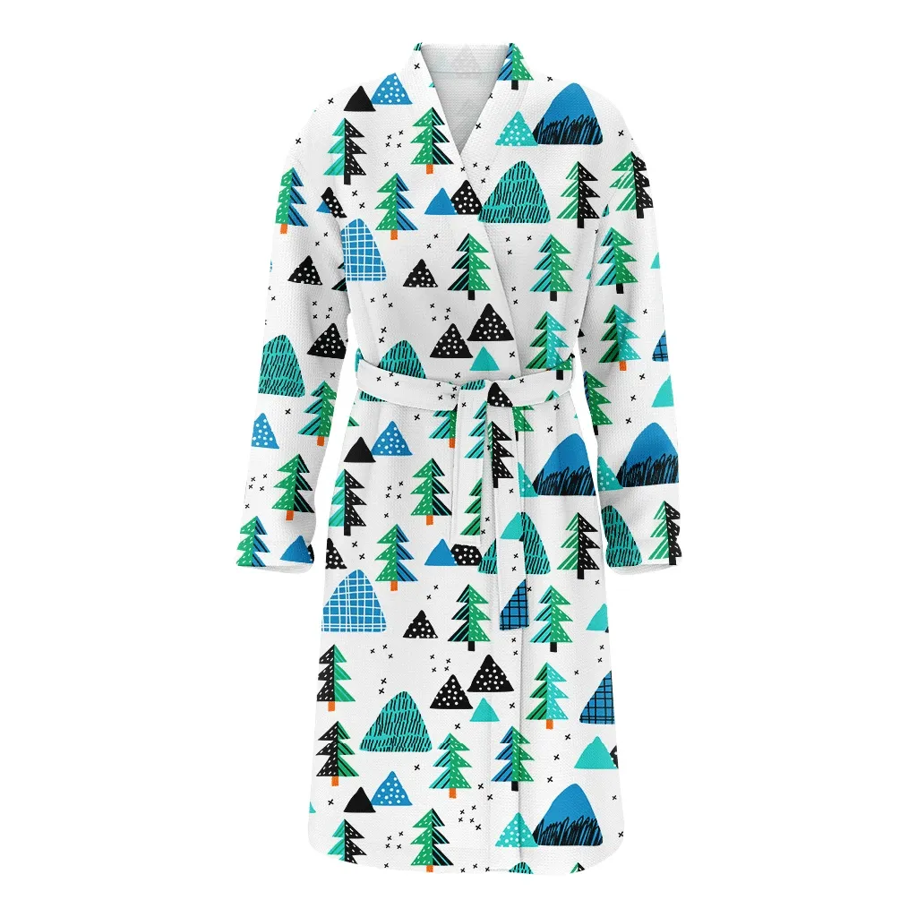 Winter With A Mountain Landscape And Forest Christmas Family Matching Kimono Bathrobe Satin Fleece Robe