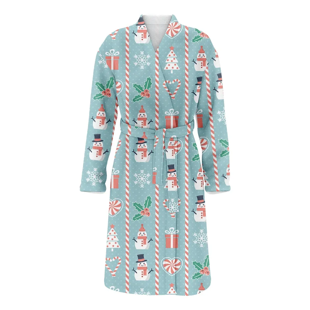 Xmas Snowman Fir Tree Gift Box And Holly Christmas Family Matching Kimono Bathrobe Satin Fleece Robe