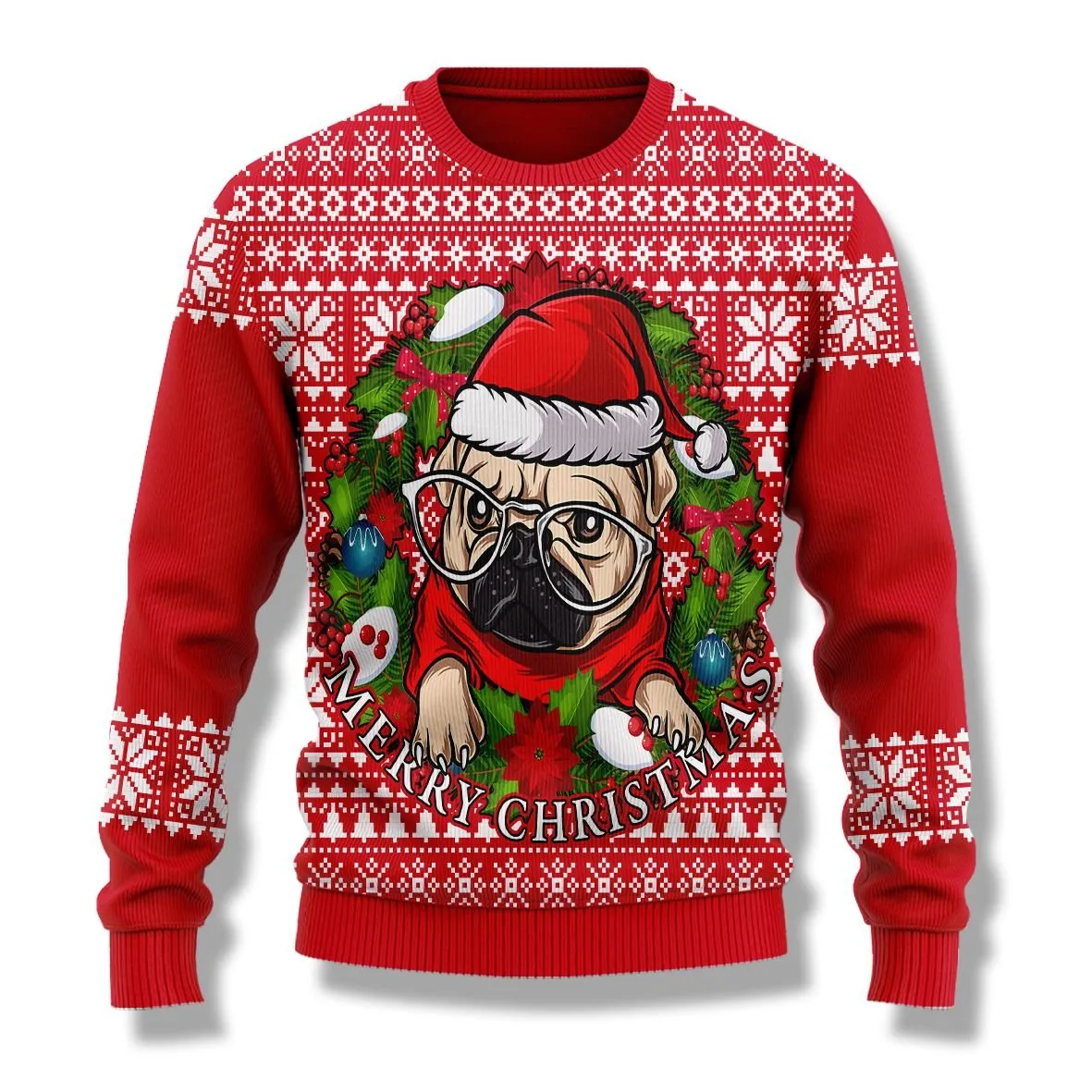 Love Pug Dog Christmas Ugly Sweaters, Merry Christmas Ugly Sweaters - Xmas Gift