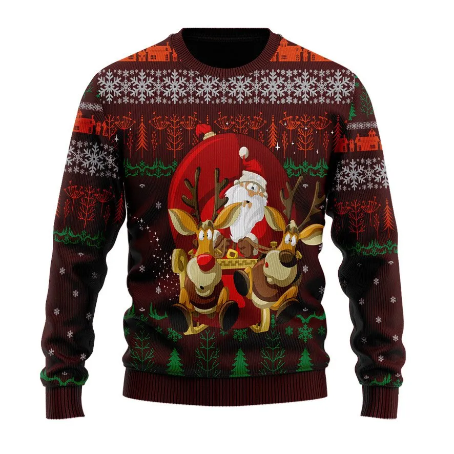 Christmas Ugly Sweater Christmas Santa Claus And Reindeer Ugly Sweaters, Merry Christmas Ugly Sweaters - Xmas Gift