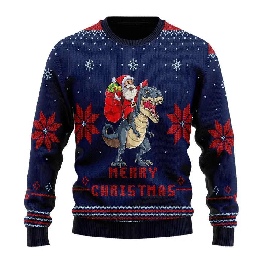 Christmas Ugly Sweater Santa Claus Ride Dinosaur Ugly Sweaters, Merry Christmas Ugly Sweaters - Xmas Gift