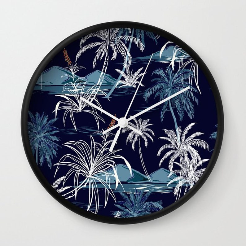 Aloha Decor Dark Blue Palm Tree Wall Clock Gift For Home Decoration 12 X 12 Inches