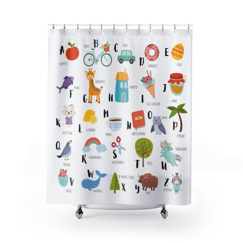 Alphabet Shower Curtain Kids Bathroom Decor Home Decoration 35x71 47x71 59x71 65x71 71x71 71x79 Inches