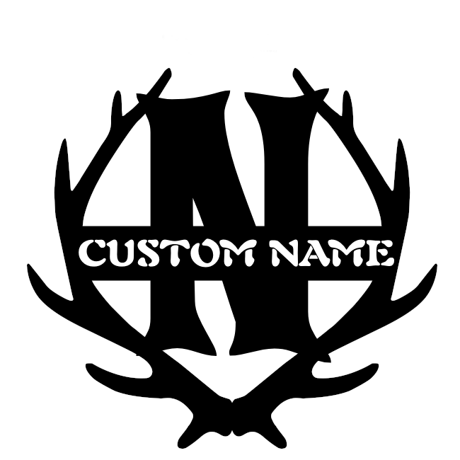 Antler Monogram Metal Sign Wall Art For Home Decoration 8x8 10x10 12x12 14x14 18x18 24x24 Inches