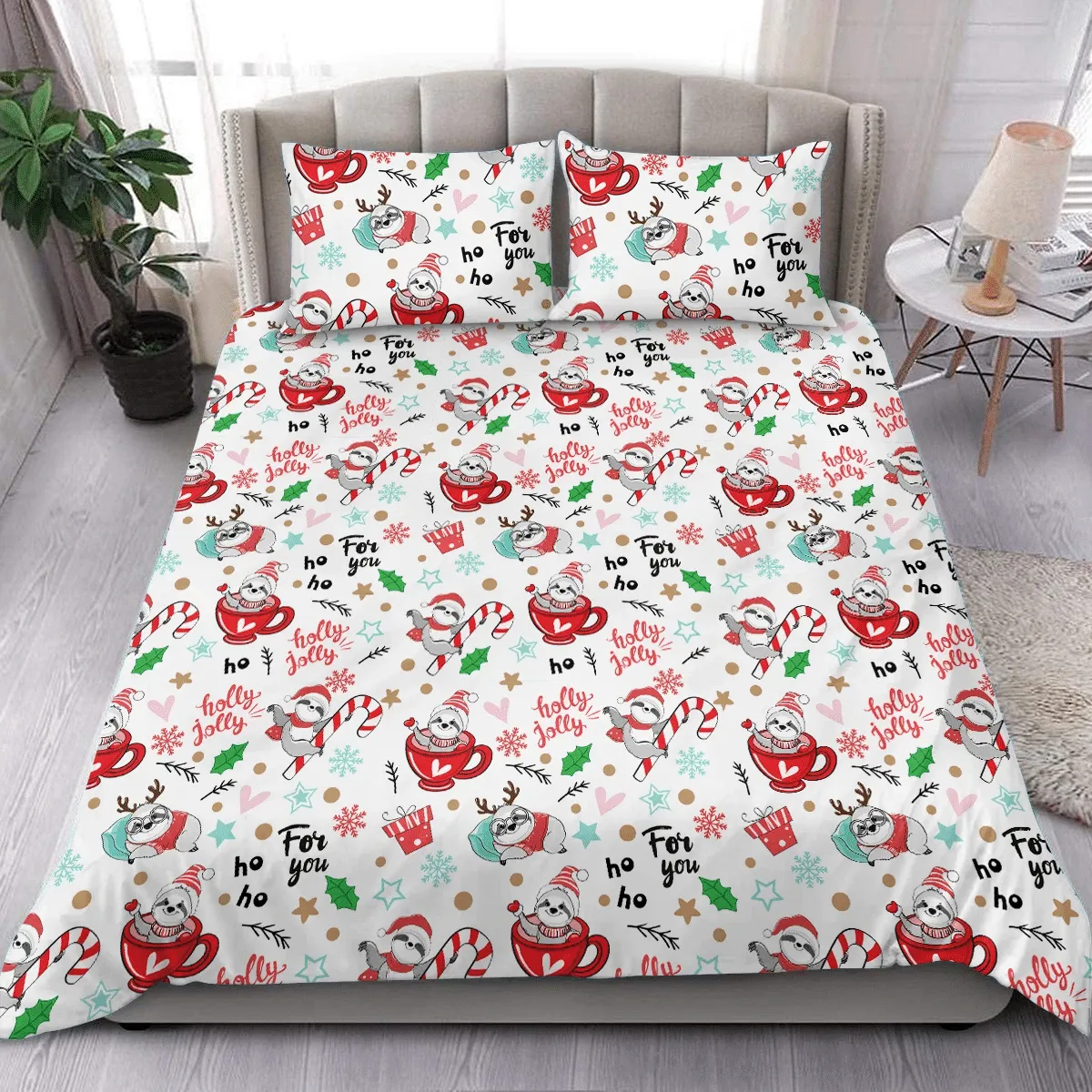 Aholly Jolly Christmas Holiday Of Cute Sloth Duvet Cover Bedding Set Bedroom Decor