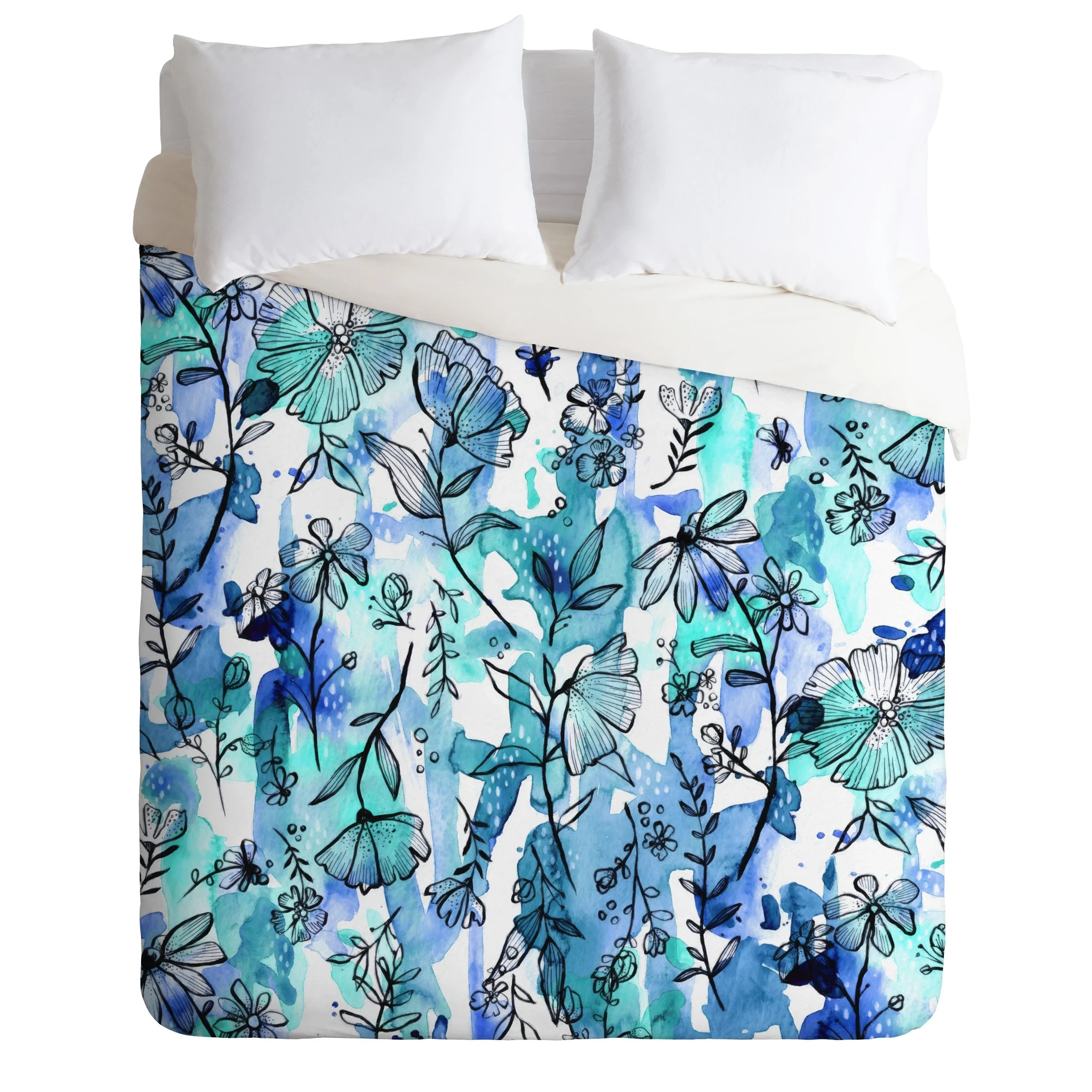 Blue And Ink Floral Duvet Cover Bedding Set Bedroom Decor