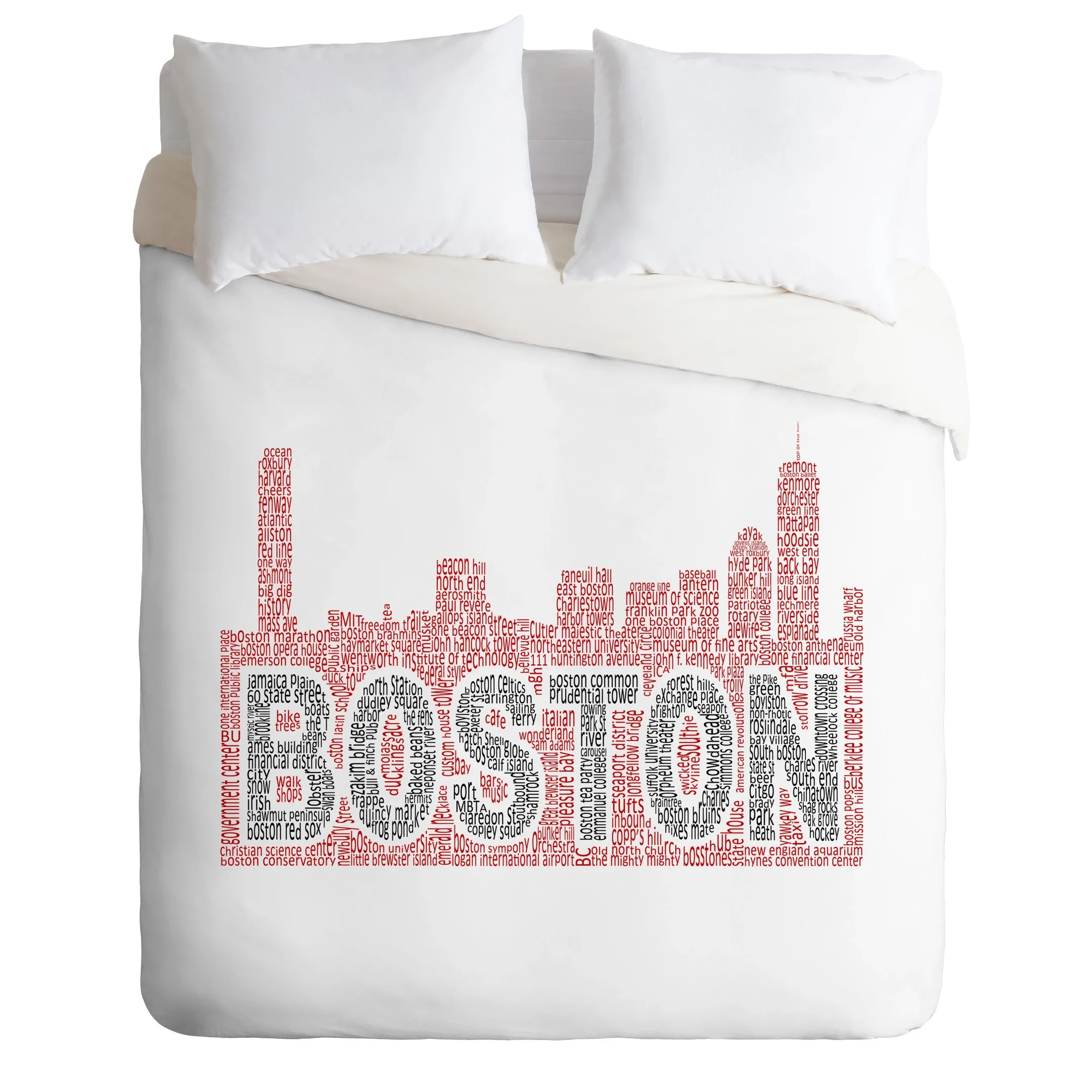 Boston Skyline Black Letters Duvet Cover Bedding Set Bedroom Decor