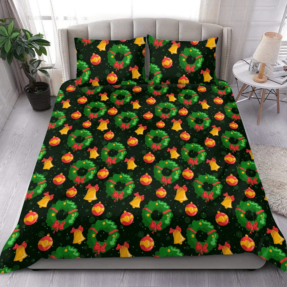 Bow Bells Mistletoe Christmas Duvet Cover Bedding Set Bedroom Decor