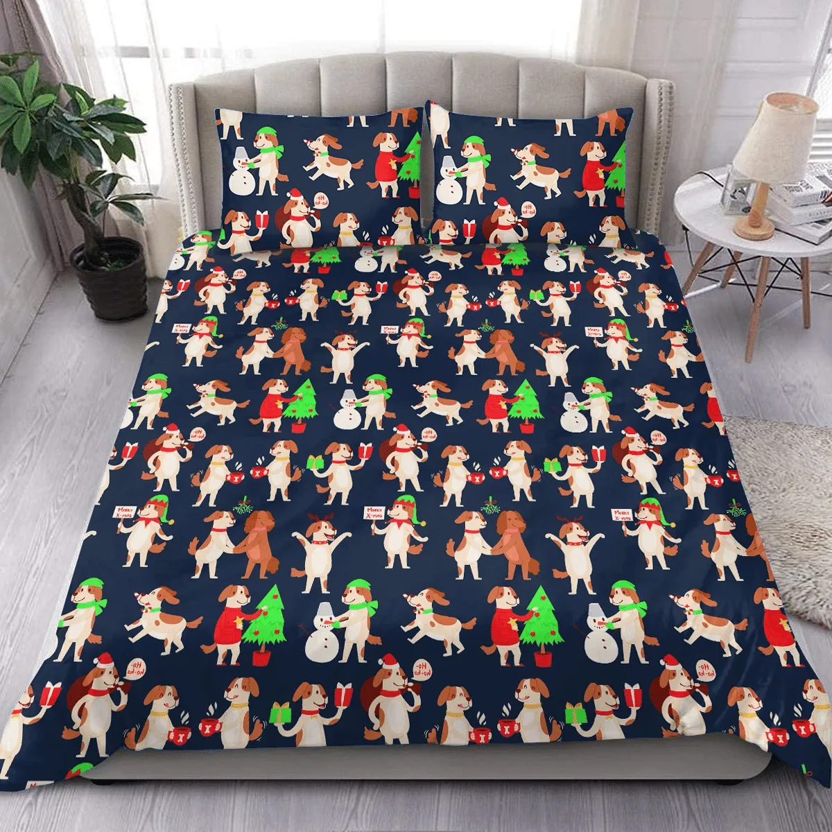 Cartoon Dog Christmas Duvet Cover Bedding Set Bedroom Decor