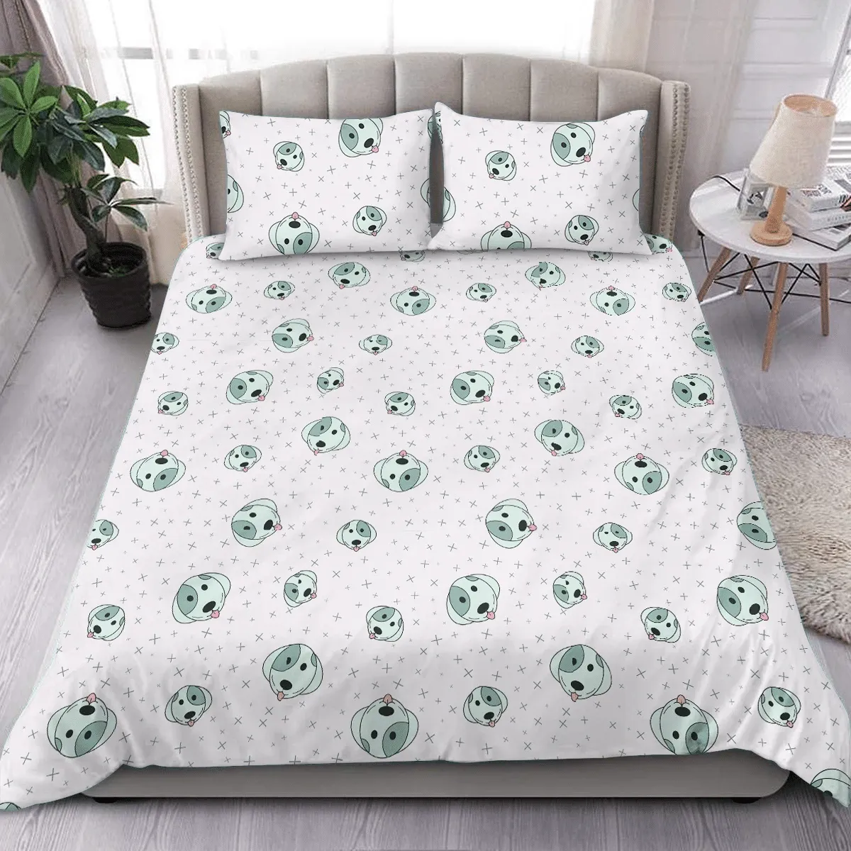 Cartoon Grey Dog Christmas Duvet Cover Bedding Set Bedroom Decor