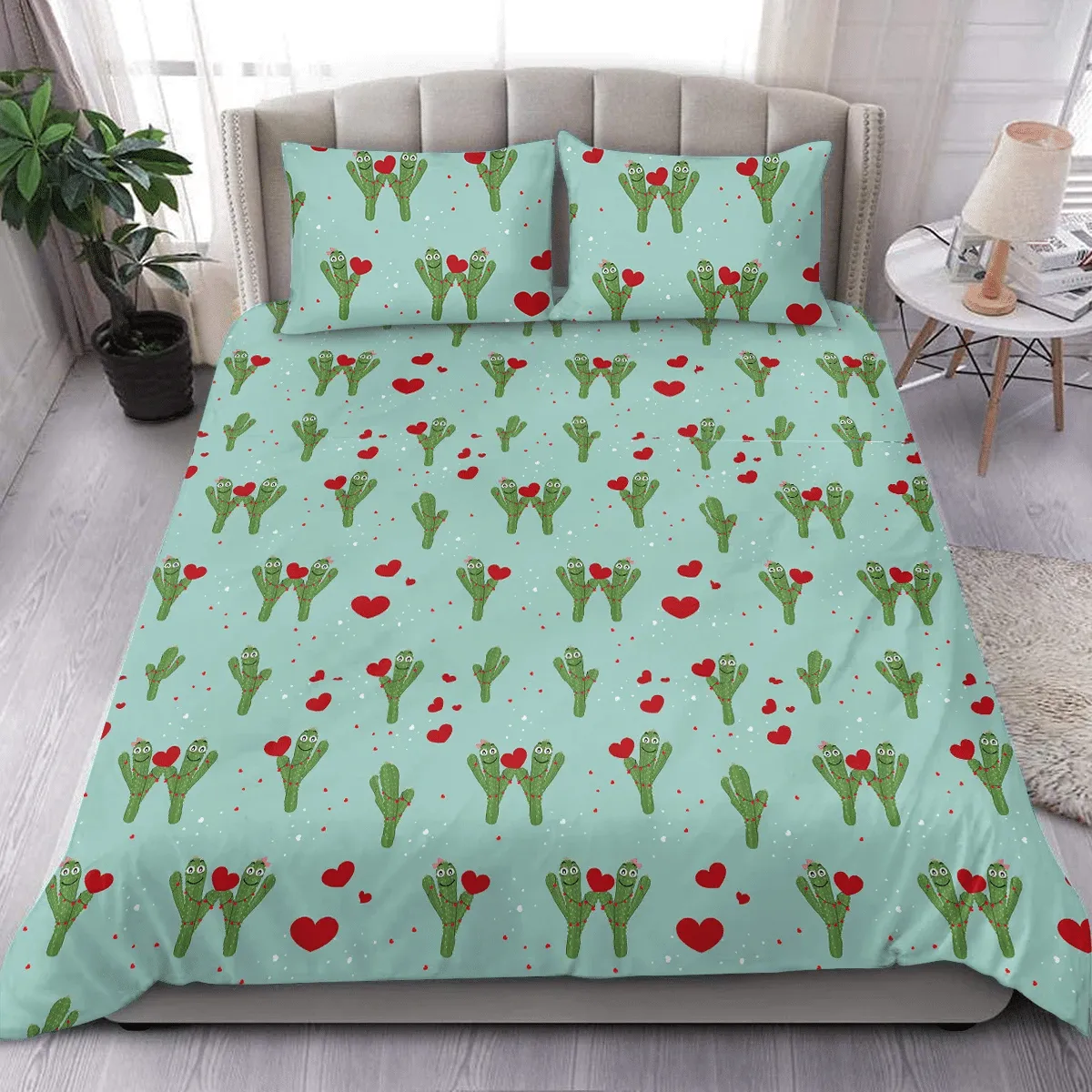 Christmas Cactus Couple Duvet Cover Bedding Set Bedroom Decor