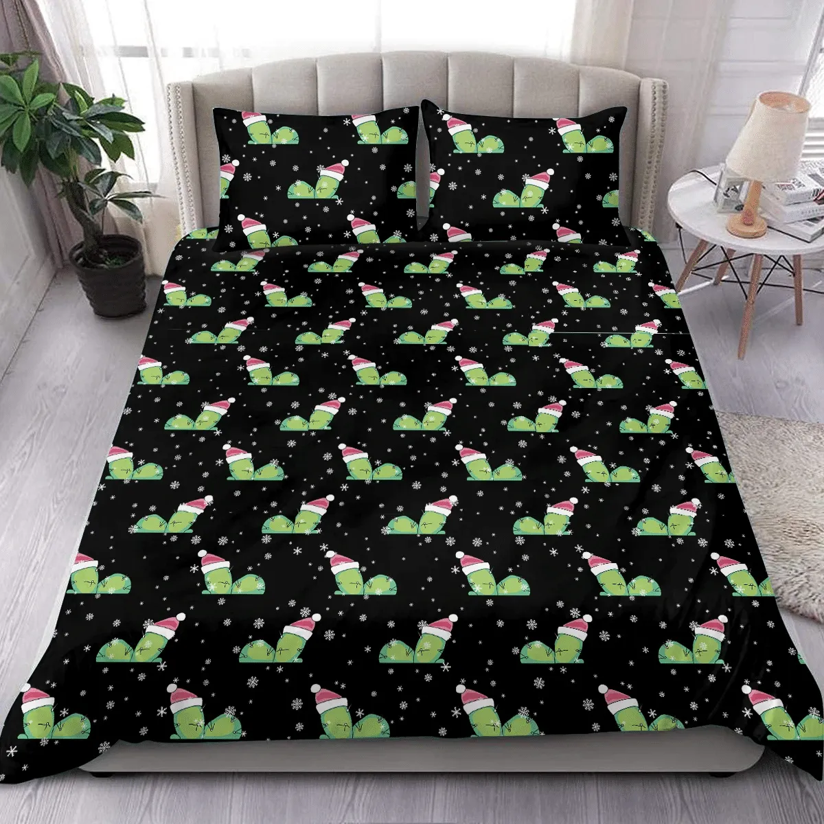 Christmas Cactus Santa Duvet Cover Bedding Set Bedroom Decor