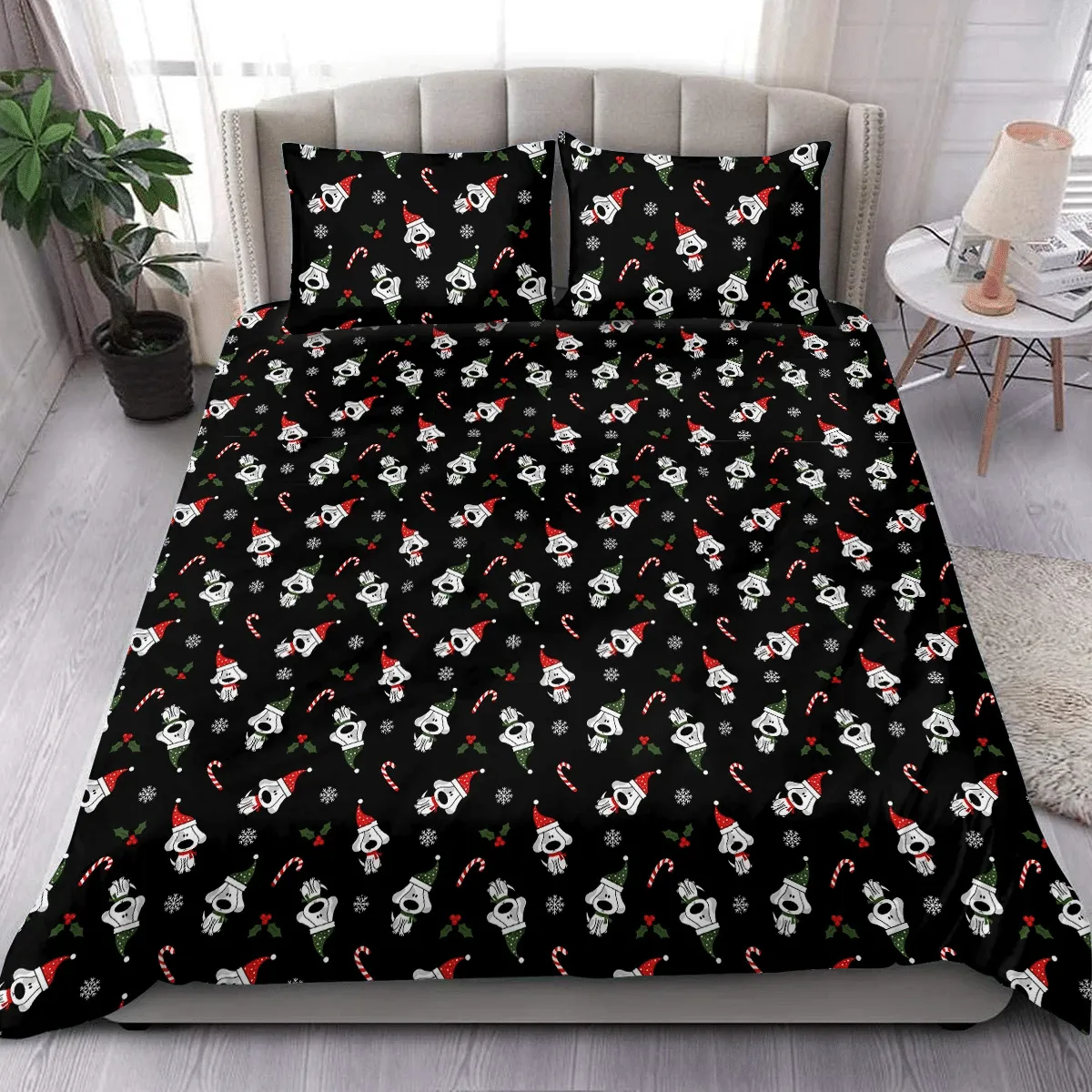 Christmas Candy Doodle Dog Duvet Cover Bedding Set Bedroom Decor