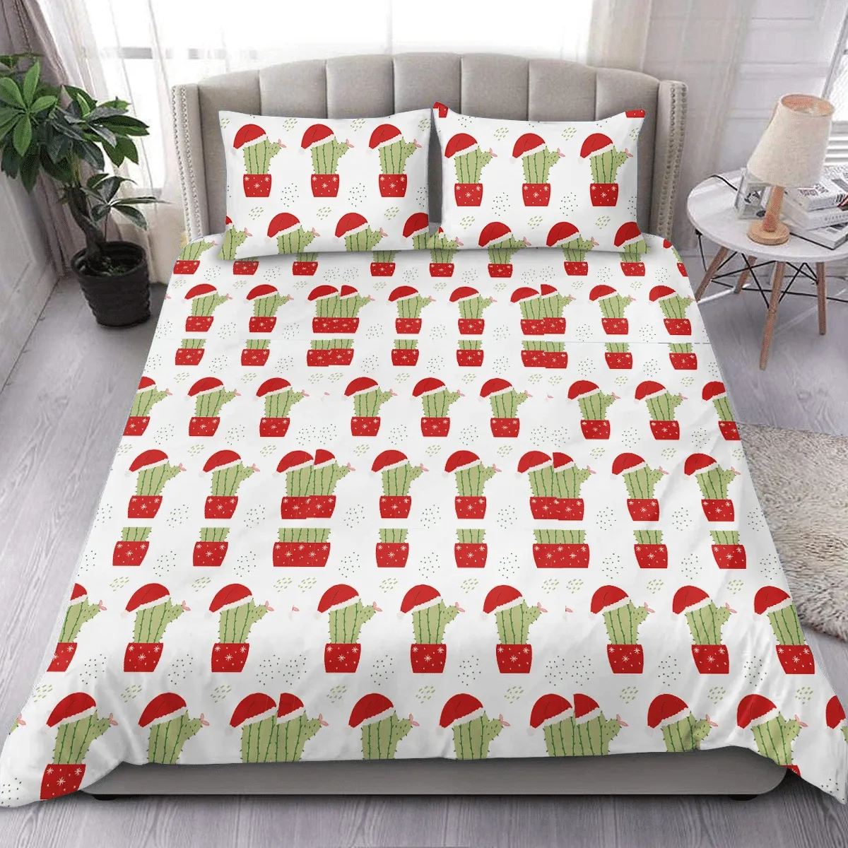 Christmas Cute Cactus In A New Year's Hat Duvet Cover Bedding Set Bedroom Decor