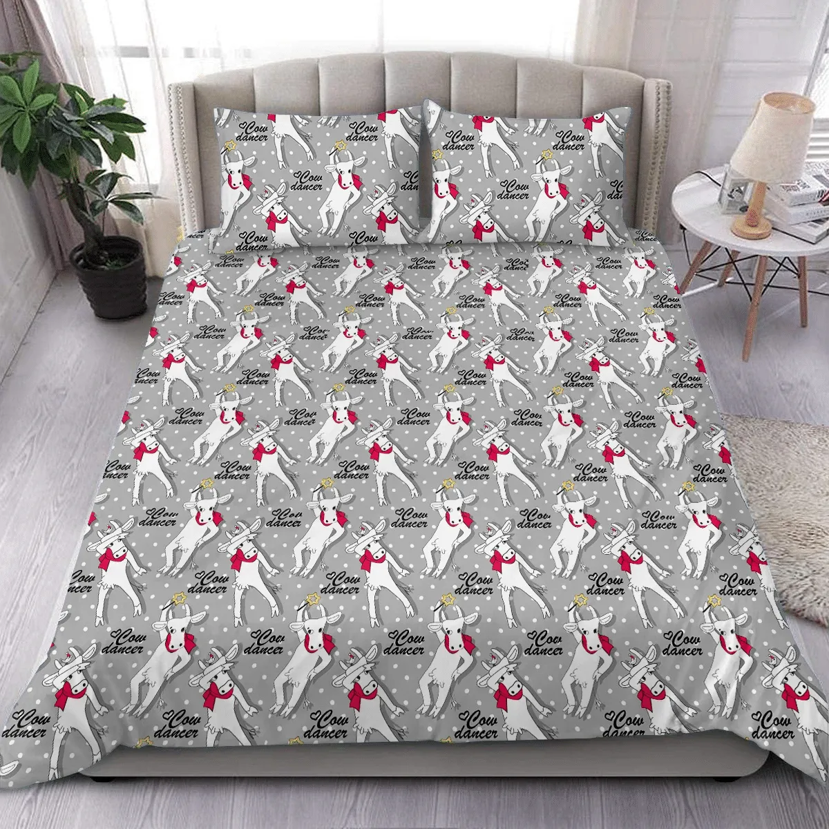 Christmas Dancing Cow With A Red Scarf Duvet Cover Bedding Set Bedroom Decor