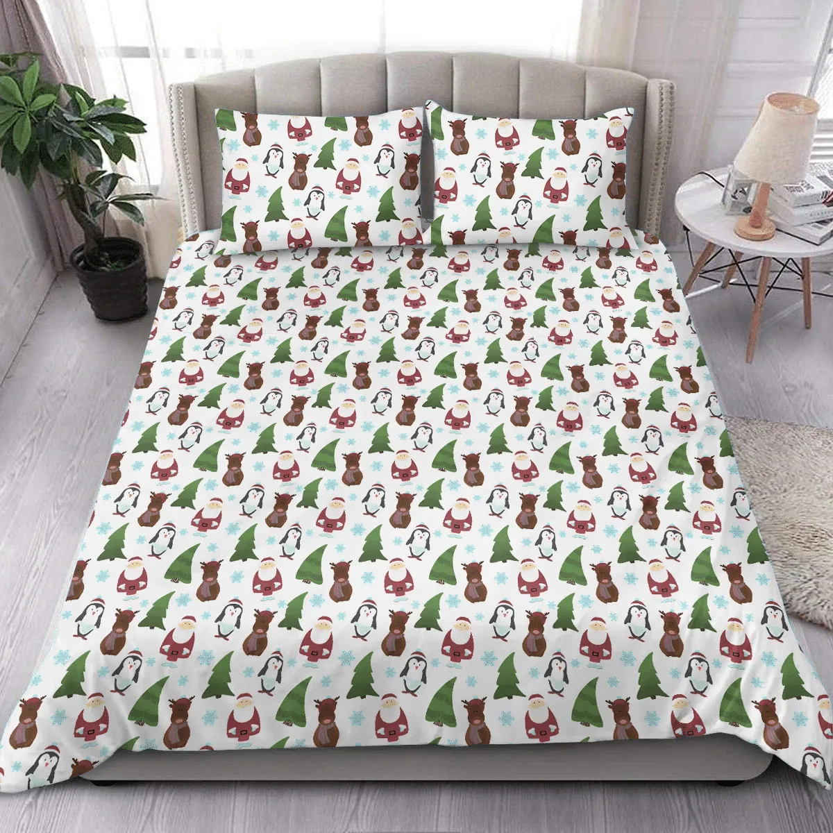 Christmas Deer And Penguin Duvet Cover Bedding Set Bedroom Decor
