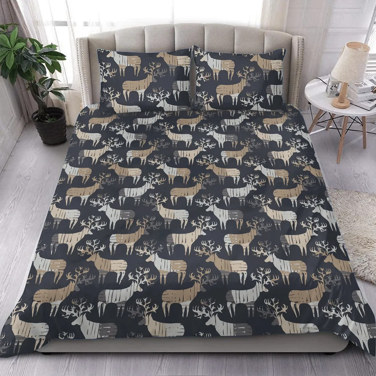 Christmas Deer With A Geometric Texture Duvet Cover Bedding Set Bedroom Decor
