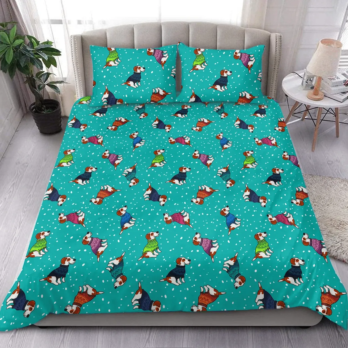 Christmas Dogs In Sweaters Duvet Cover Bedding Set Bedroom Decor