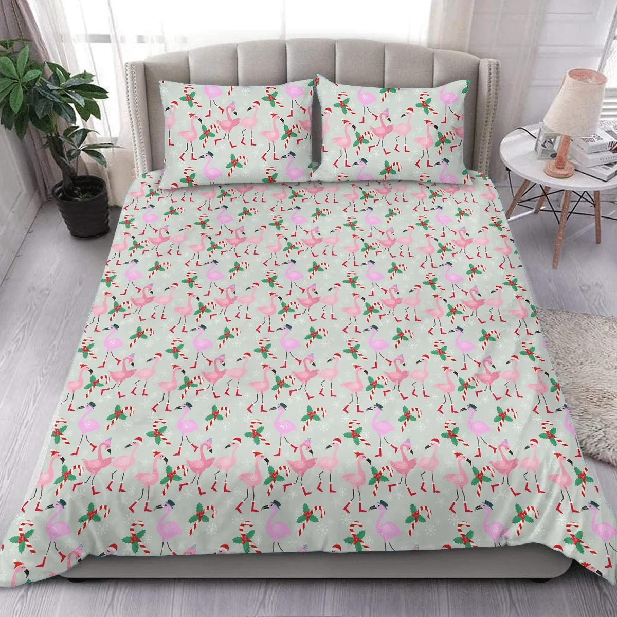 Christmas Flamingos Duvet Cover Bedding Set Bedroom Decor