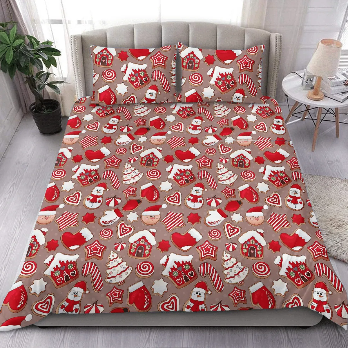 Christmas Gingerbread Snowman House And Candy Cane Duvet Cover Bedding Set Bedroom Decor