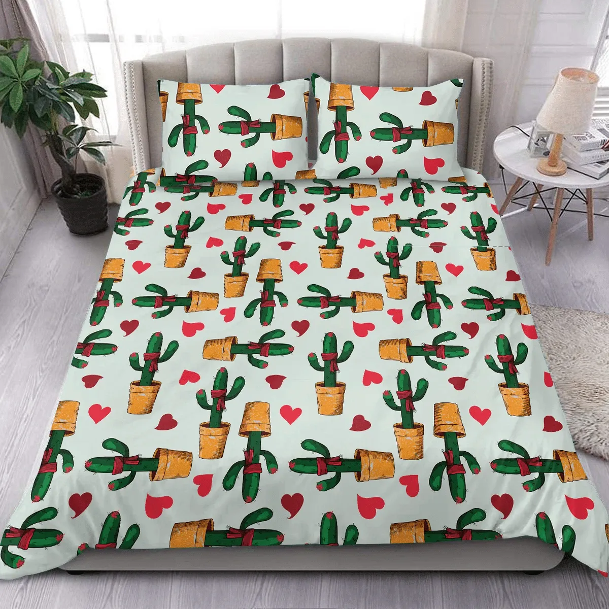 Christmas Heart Cactus Bedding Set Bedroom Decor