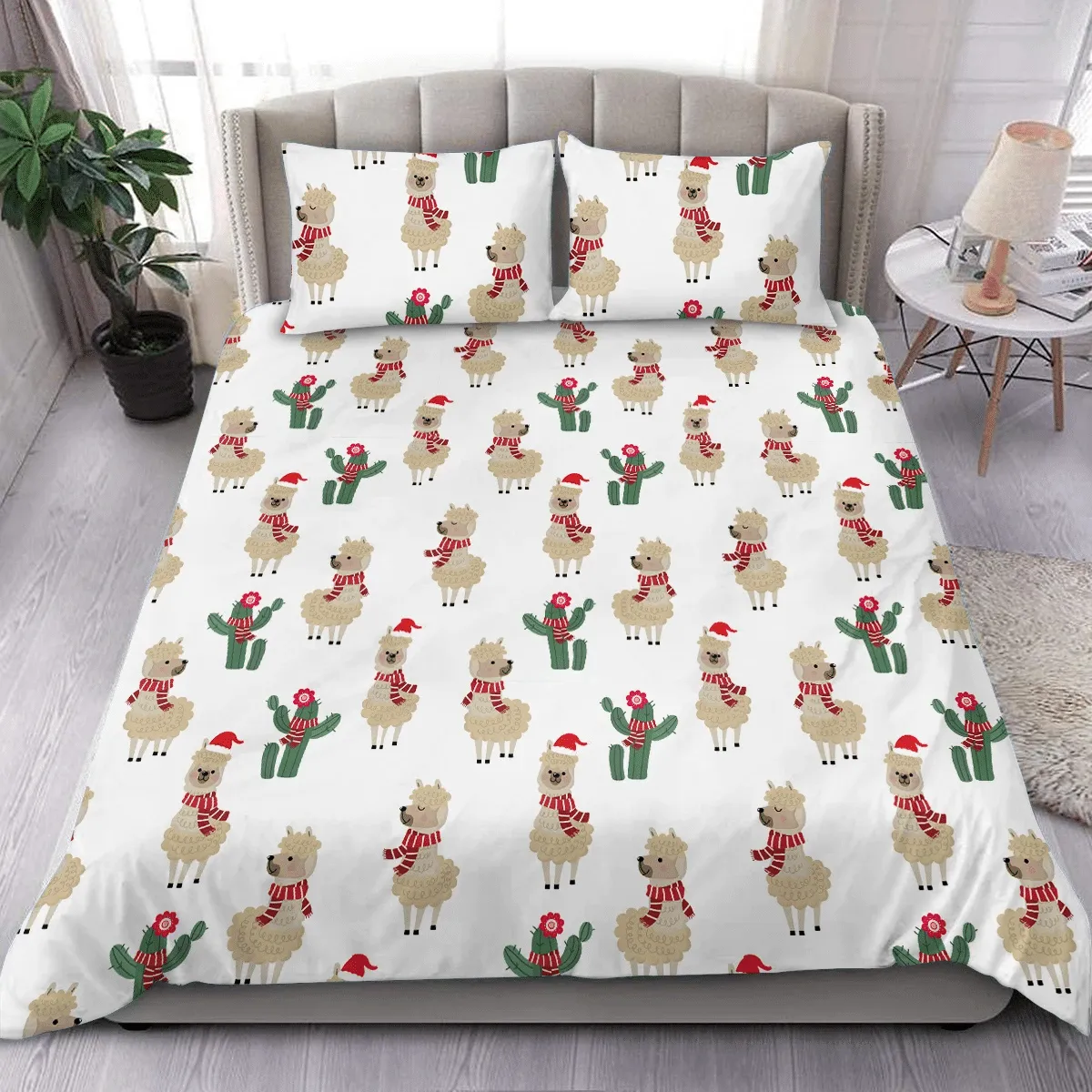 Christmas Llama Cactus Duvet Cover Bedding Set Bedroom Decor
