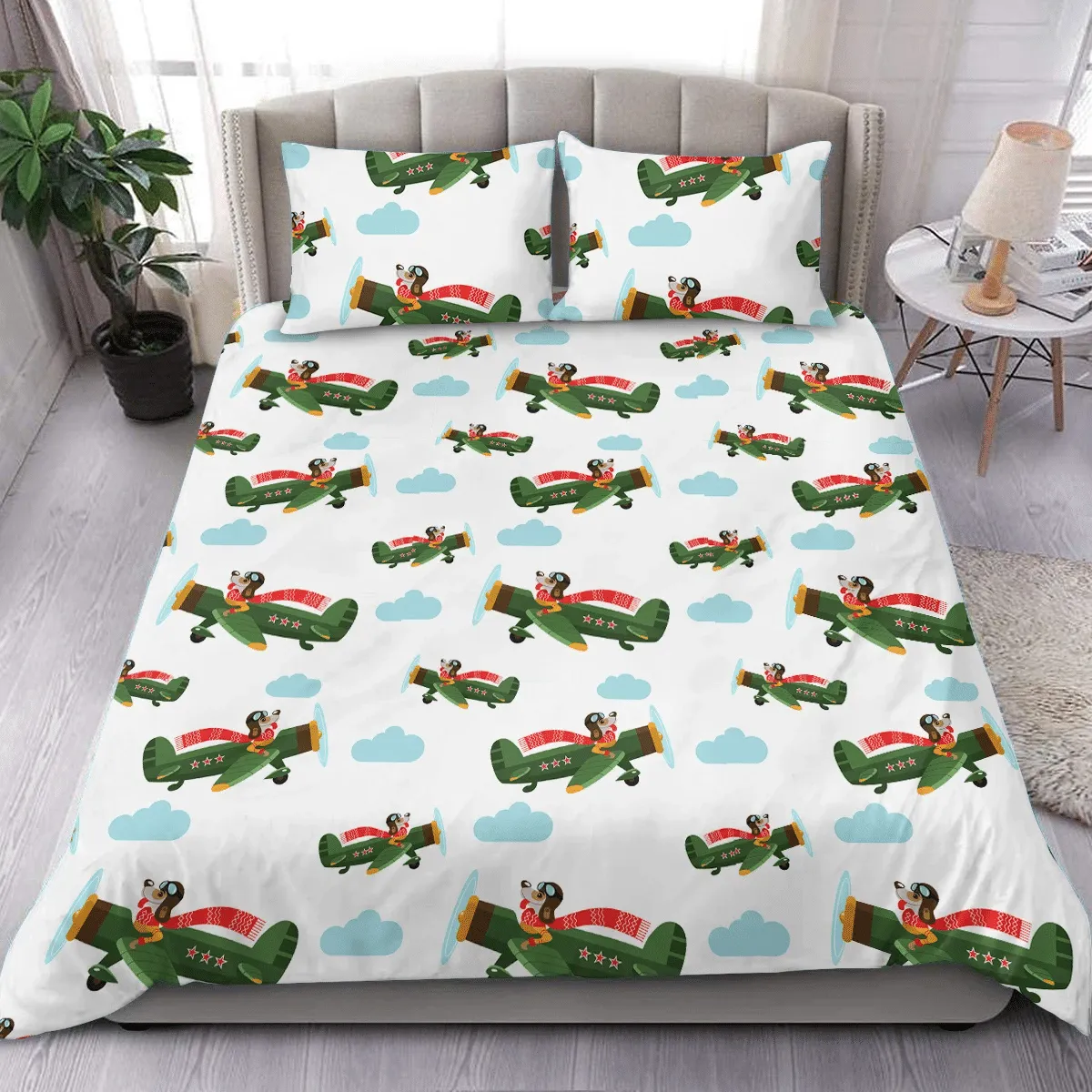 Christmas Pilot Dog Duvet Cover Bedding Set Bedroom Decor