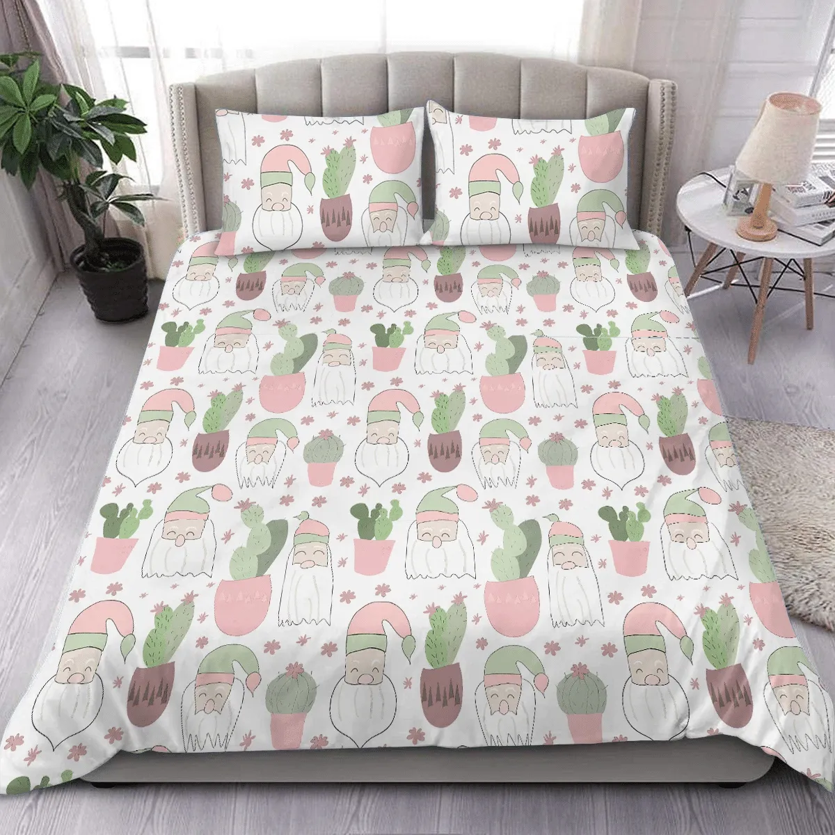 Christmas Santa Cactus Duvet Cover Bedding Set Bedroom Decor