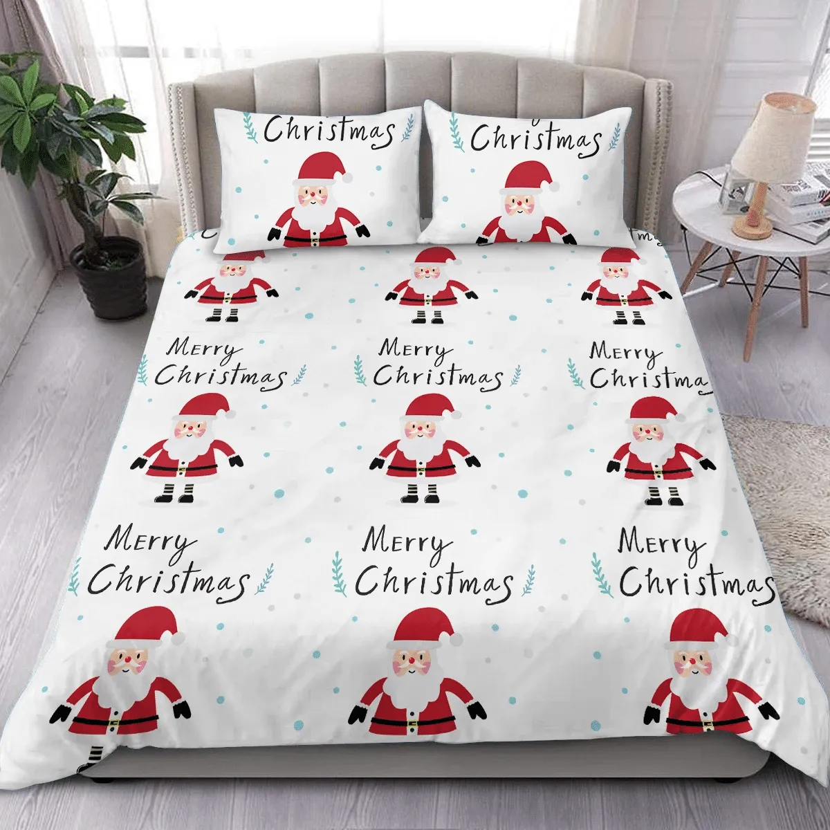 Christmas Santa Claus In Snowy Day Cartoon Design Duvet Cover Bedding Set Bedroom Decor
