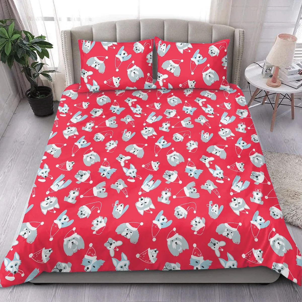 Christmas Santa Dog Duvet Cover Bedding Set Bedroom Decor