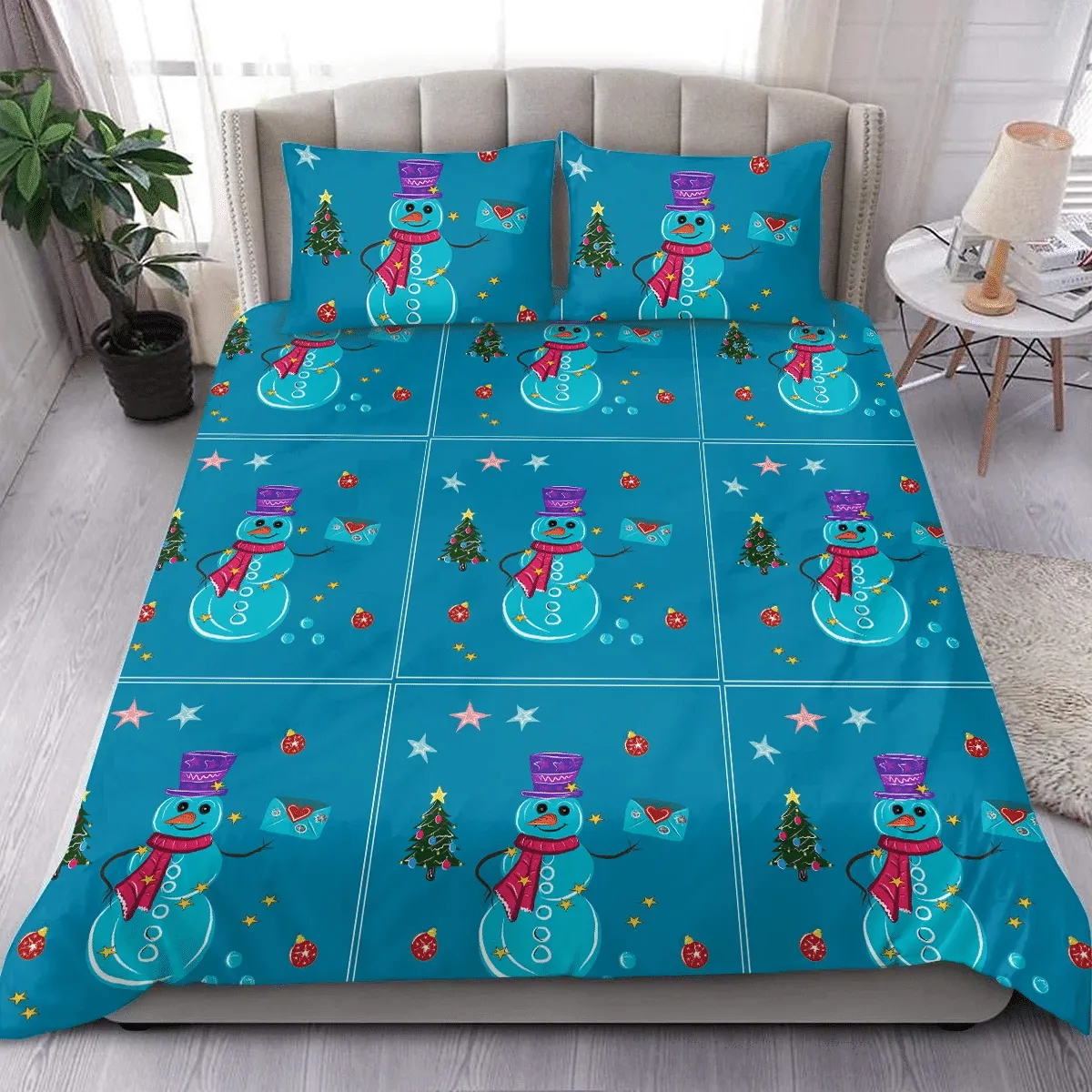 Christmas Snowman Duvet Cover Bedding Set Bedroom Decor