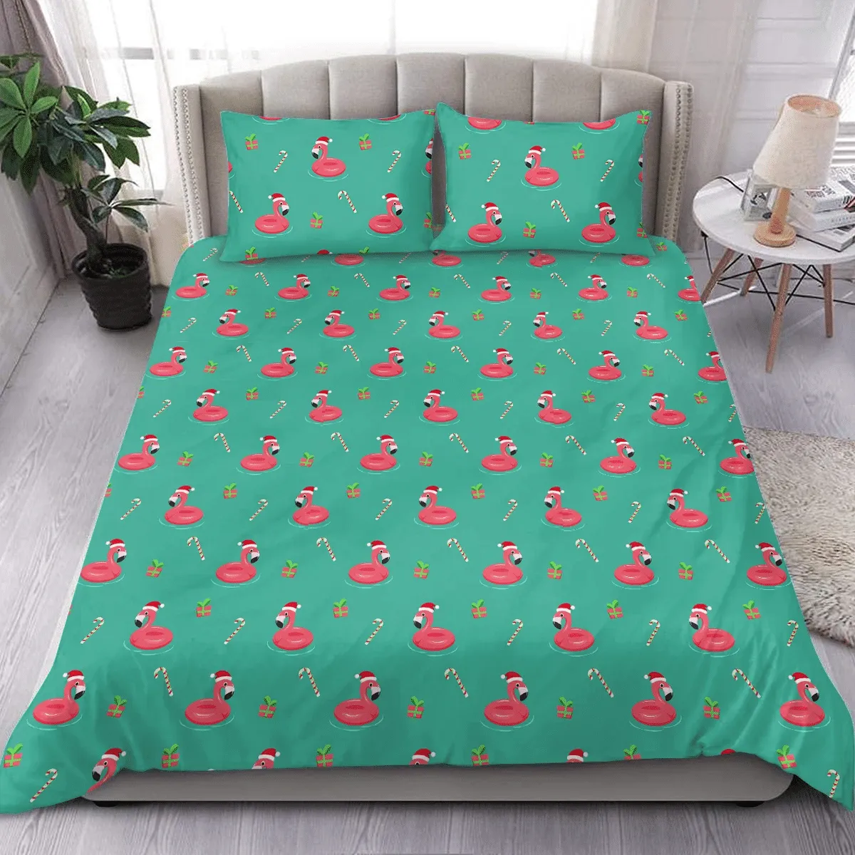 Christmas Tropical Flamingo Duvet Cover Bedding Set Bedroom Decor