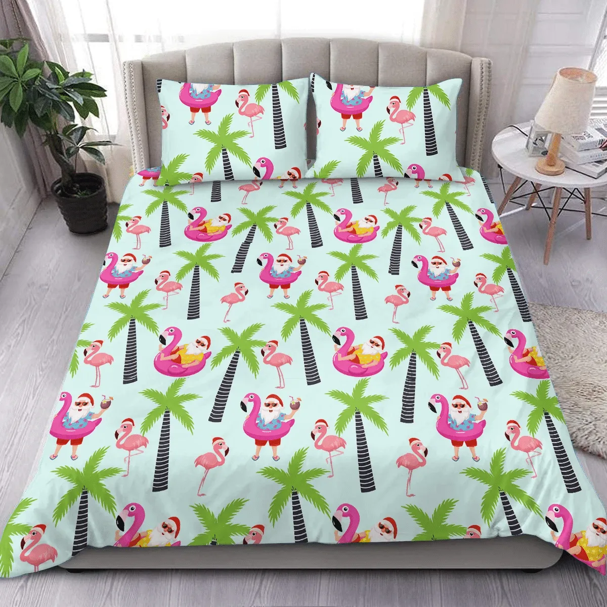 Christmas Tropical Santa Duvet Cover Bedding Set Bedroom Decor